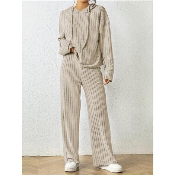 Ribbed Drawstring Hoodie and Pants Set - Picture 14 of 16